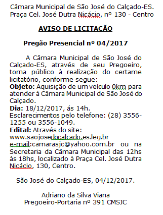 AVISO DE LICITAÇÃO