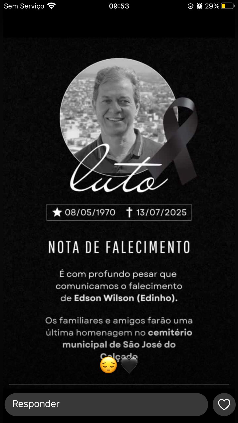 Câmara Municipal em Luto - Faleceu Ex Vereador Edson Wilson